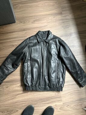 Sean John Black Leather Bomber Jacket